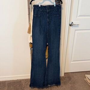 We The Free Dark Blue High-Rise Flare Jeans
